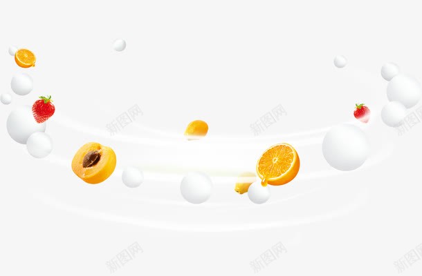 牛奶球水果流风png免抠素材_新图网 https://ixintu.com 橙子 水果 流风 牛奶球 草莓 蜜桃