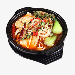 饭店食物砂锅里的美食酸辣米线高清图片