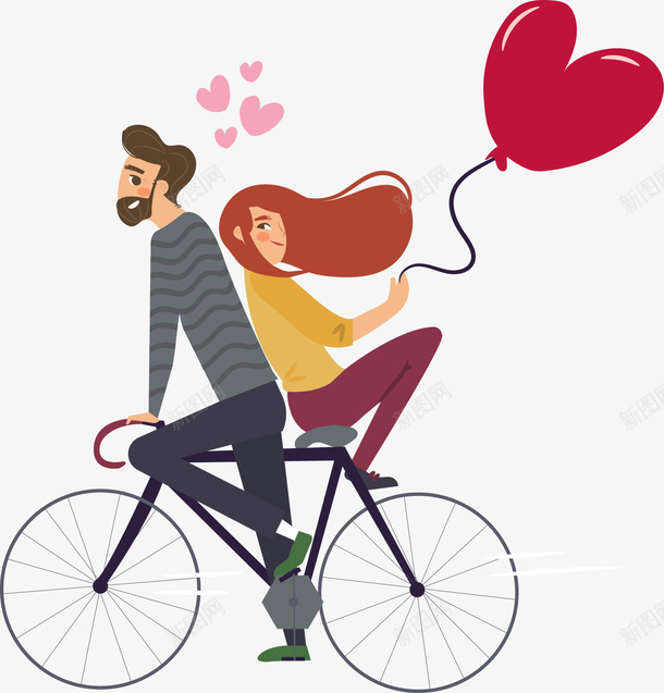 骑着自行车的情侣png免抠素材_新图网 https://ixintu.com 恩爱的情侣 爱心气球 爱心满满 甜蜜蜜 骑着单车 骑着自行车