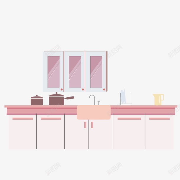 卡通手绘粉色厨房png免抠素材_新图网 https://ixintu.com 创意 创意橱柜 动漫动画 卡通手绘 厨房台面 橱柜 简约 粉色厨房