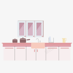 棕色木头厨房橱柜台面卡通手绘粉色厨房高清图片