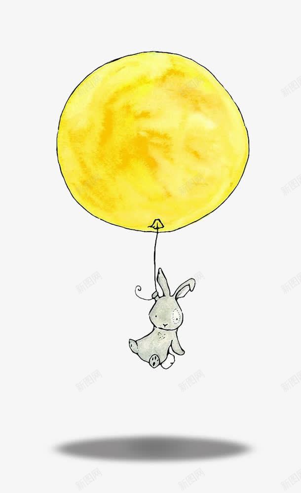 月亮气球png免抠素材_新图网 https://ixintu.com 小兔子 月亮 月球 气球 黄色