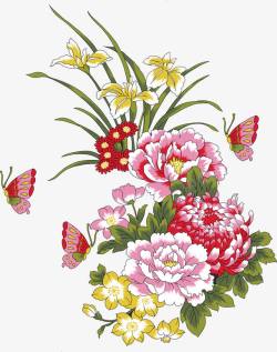 手绘水彩花朵植物蝴蝶素材