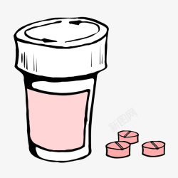 药盒包装设计手绘卡通粉色医疗药瓶药片高清图片