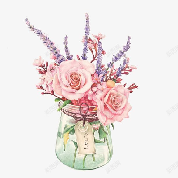 玻璃花瓶png免抠素材_新图网 https://ixintu.com 唯美 小清新 手绘 瓶子里的花 花束 花瓶