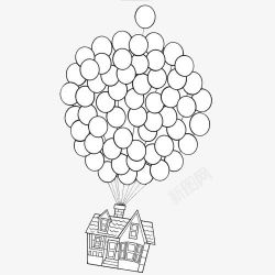 气球带着飞的房子手绘简笔画飞屋高清图片