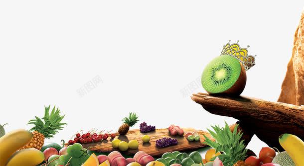 创意木板上的各种水果png免抠素材_新图网 https://ixintu.com 创意木板上的各种水果 热带水果 猕猴桃 菠萝 葡萄 香蕉