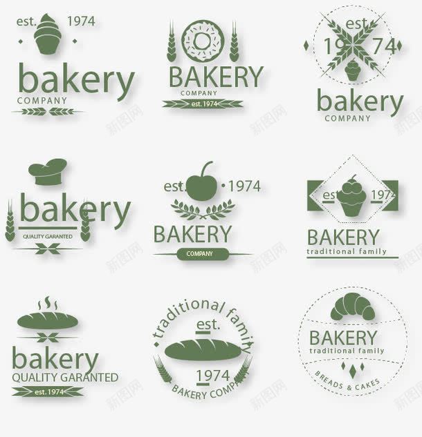 9款绿色烘培食品标识矢量图图标ai_新图网 https://ixintu.com 标志 烘焙 面包 食品 矢量图