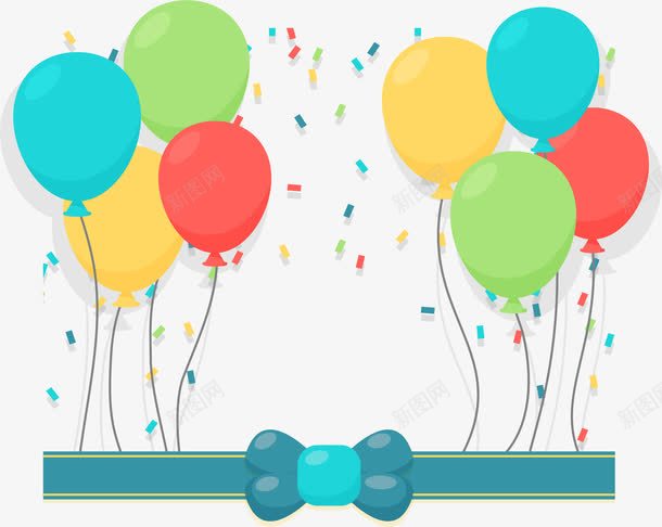 彩色气球飘带png免抠素材_新图网 https://ixintu.com 气球 生日派对 矢量素材 领结 飘带