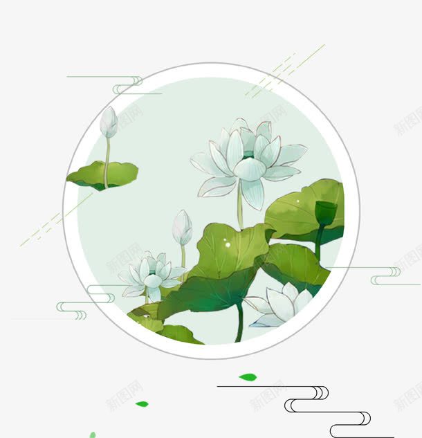 com 创意设计 唯美 图标 圆形 夏至 清新 绿色 荷花