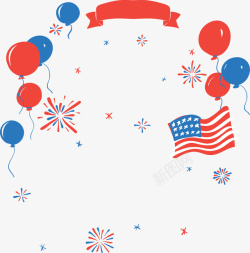 美国花纹红蓝色气球烟花花纹矢量图高清图片