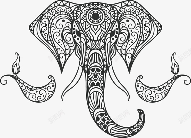 手绘动物矢量图图标ai_新图网 https://ixintu.com 大象 手绘 泰式 花纹 矢量图