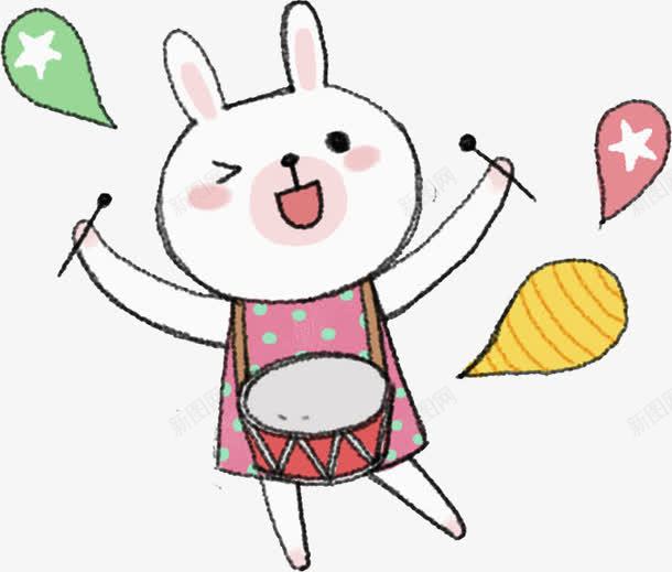 舞乐的小兔png免抠素材_新图网 https://ixintu.com 卡通 可爱 奏乐 小兔子 带绿点裙子 气球 跳舞