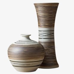 简约线条陶瓷花瓶组素材