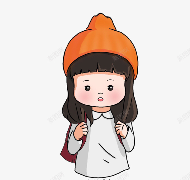 背着书包的女学生卡通图png免抠素材_新图网 https://ixintu.com 书包 人物 冬季 卡通 双肩包 女学生 帽子