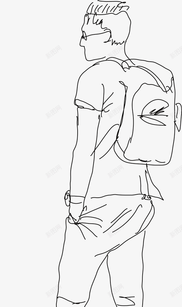 手绘速写背包男人侧面矢量图图标ai_新图网 https://ixintu.com 人物 手绘 文化艺术 时尚男性 男性素描 男性背包速写 矢量图 素描人物 设计 速写 速写背包男人侧面