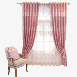 粉色飘窗温馨蕾丝浮雕窗帘高清图片