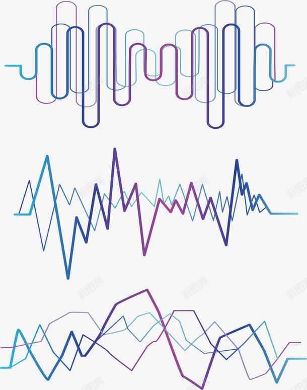 几何波浪线条png免抠素材_新图网 https://ixintu.com 几何线条 函数曲线图 波纹图 渐变线条 矢量素材 蓝紫色