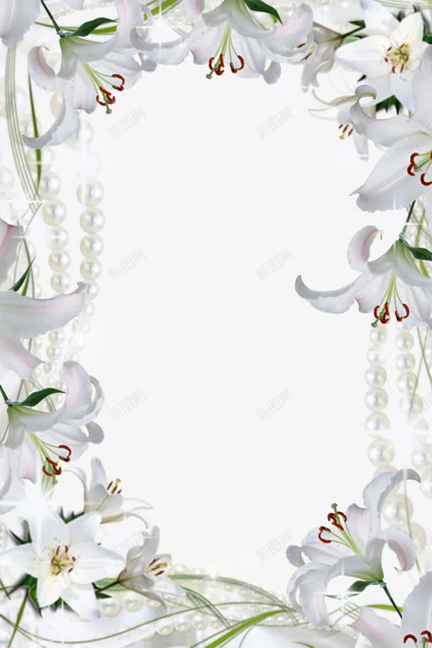 花框png免抠素材_新图网 https://ixintu.com 婚礼元素 画框 白花 花卉 花卉边框 蝴蝶