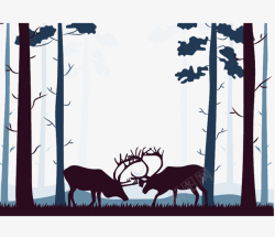 山水风光麋鹿自然风景插画矢量图高清图片