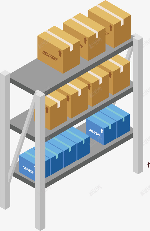 装货大货架png免抠素材_新图网 https://ixintu.com 仓库货架 架子 盒子 英文字母 蓝色 货架 货物 黄色