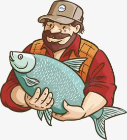 渔夫和鱼卡通手绘抱鱼渔夫高清图片