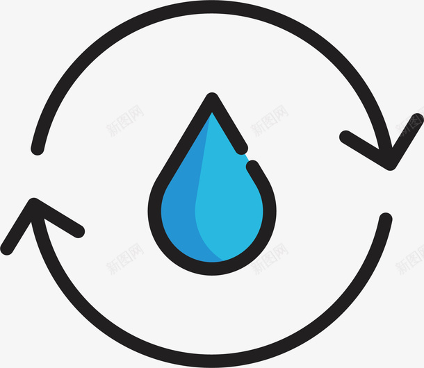水资源图标png_新图网 https://ixintu.com 扁平化 水滴 水资源循环 矢量图案 简约装饰 箭头