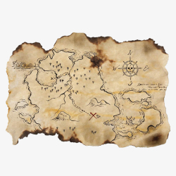 藏宝图纸张烧焦的海盗埋藏宝地图高清图片