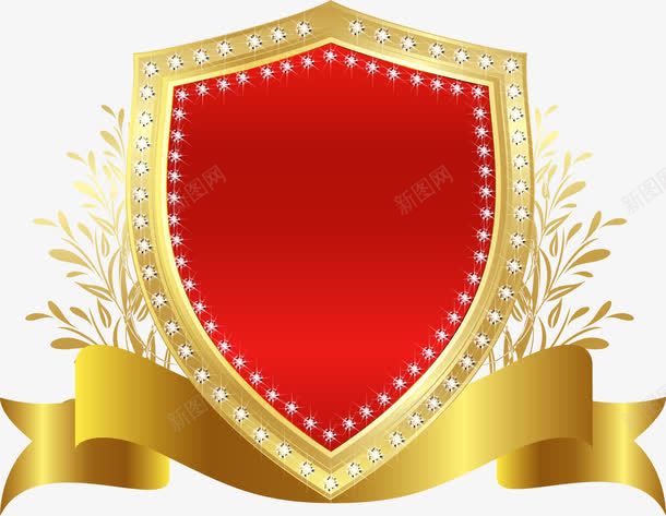 红色盾牌徽章png免抠素材_新图网 https://ixintu.com 免抠PNG 坚固的盾牌 徽章 盾牌 盾牌模型 红色 绸带 装饰图案 金色