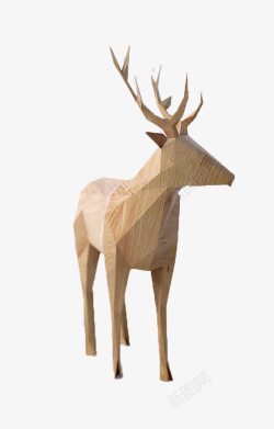 木雕艺术品松木小鹿手工艺术木雕高清图片