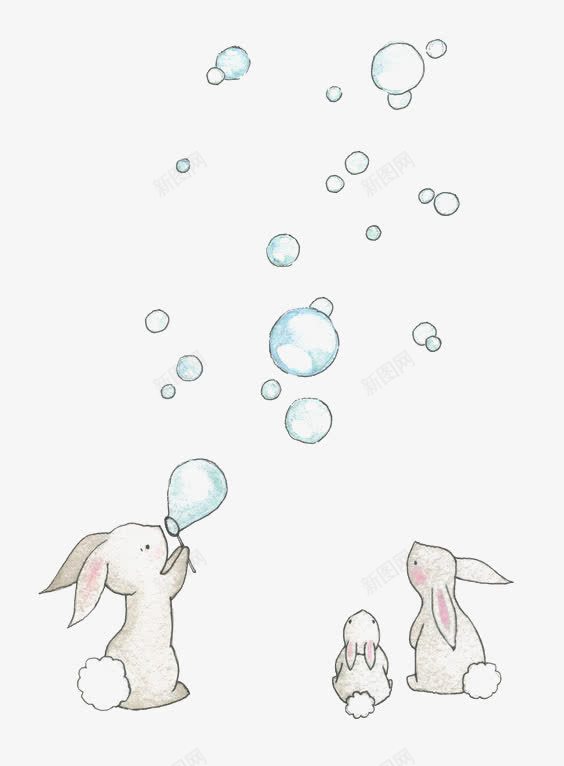 吹泡泡png免抠素材_新图网 https://ixintu.com 卡通小象 小伙伴 手绘兔子 手绘小象 玩耍