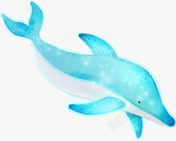 创意手绘水彩蓝色游泳海豚素材
