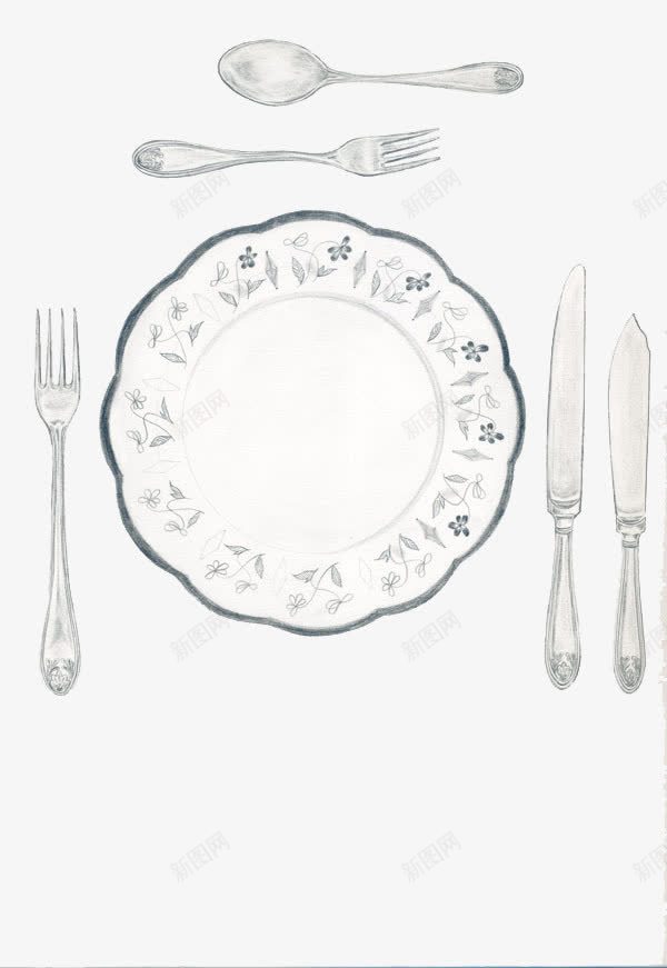 手绘餐具png免抠素材_新图网 https://ixintu.com 刀叉 手绘 盘子 素描 铅笔画 餐具