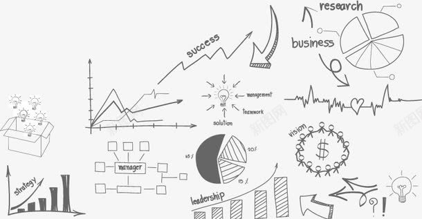 卡通手绘数据图标矢量图ai_新图网 https://ixintu.com 折线图 柱形图 箭头 饼状图 矢量图