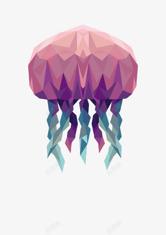 水母png免抠素材_新图网 https://ixintu.com 几何水母 创意水母 粉色水墨 红色水母 触角