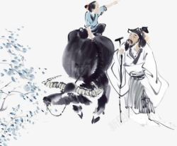 中国水墨画牧童海报背景素材
