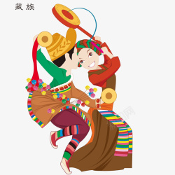 十六个舞蹈的藏族人物矢量图高清图片