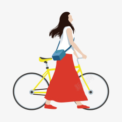 推着自行车推着自行车的女孩高清图片