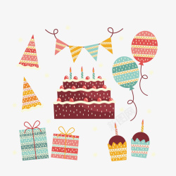 花纹生日蛋糕气球装饰矢量图素材