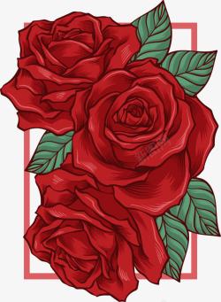 3朵红色手绘玫瑰花素材