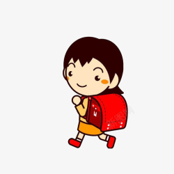 卡通背着红书包上学的小孩素材