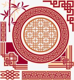 中国传统窗花边角花纹红色祥云素材