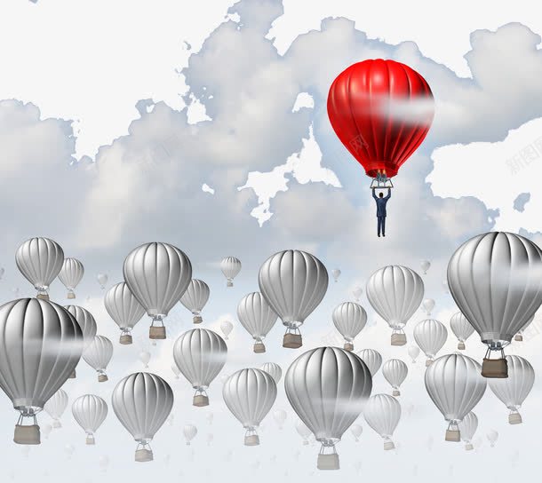 热气球png免抠素材_新图网 https://ixintu.com 云朵 企业文化 引领 热气球 白色 红色 飞上云端