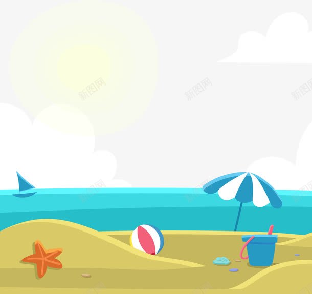 阳光灿烂的海滩png免抠素材_新图网 https://ixintu.com 出行 小长假 放假 旅游 沙滩 海边度假 游玩 矢量素材 阳光