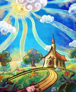 教会卡通油画高清图片