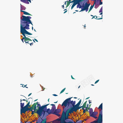 热带雨林海报海报装饰磨砂质感手绘叶子边框高清图片