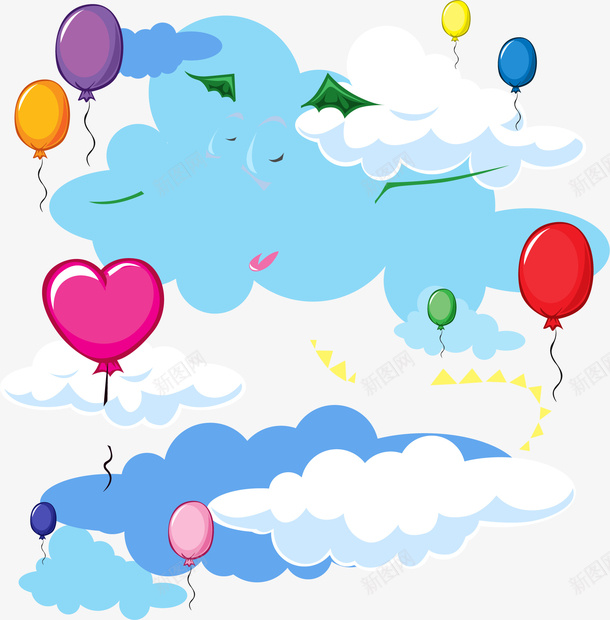 手绘气球白云图案png免抠素材_新图网 https://ixintu.com 手绘 气球 白云图案