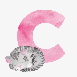 创意字母C形冰块卡通手绘字母与猫咪高清图片