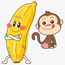 搞笑幽默的猴子手绘卡通香蕉小猴子高清图片
