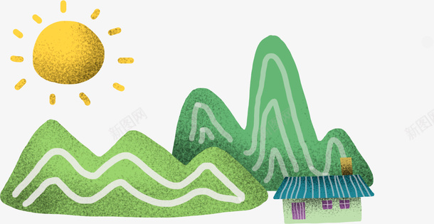 水彩草地河流卡通插画png免抠素材_新图网 https://ixintu.com 农场 农村 绿色 自然 草地河流 风景卡通